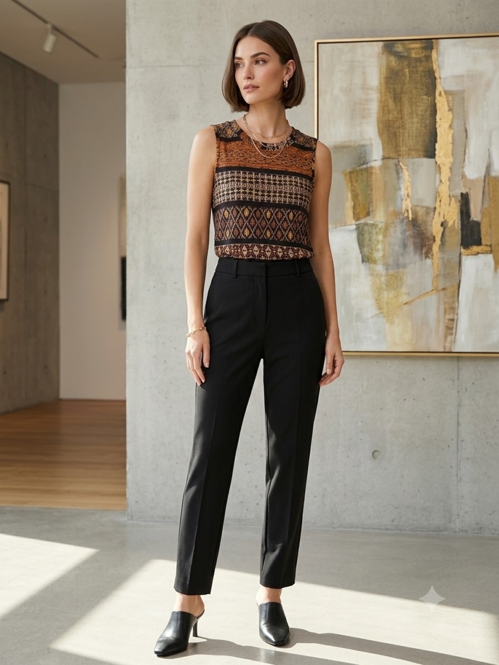 AB Studio Black and Brown Patterned Knit Sleeveless Top